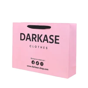 Hot Pink Custom Recyclable Paper Bag with Ribbon Handle, Offset Printing for Supermarket Promotion