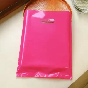 Hot Pink Die Cut Handle PE Shopping Bags Disposable Plastic Shopping Bags for Retail Boutique Clothing Packaging