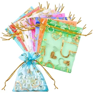 Hot Stamping Logo Colorful Small Organza Gifts Packaging Pouch Candy Jewelry Storage Drawstring Bags