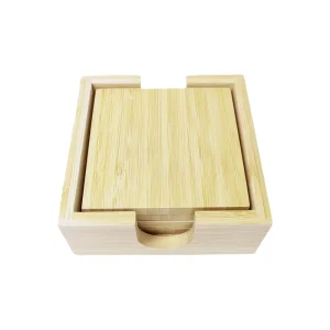 Hotel Kitchen Bamboo Square Cup Mat and Square Wooden Box for Home and Commercial Use