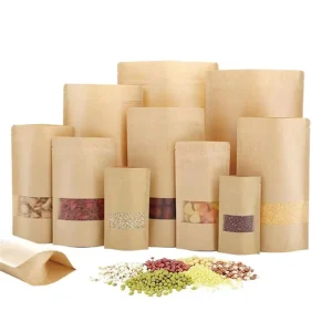 IN STOCK Ready to Ship Plain 500g Stand up Zipper Compostable Brown Paper Bag with Rectangle Window