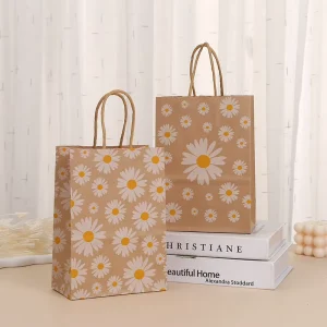 In Stock Kraft Paper Tote Bag Printed Takeout Bag Shopping Bag Small Daisy Gift Bag Party Gift Packaging Bag