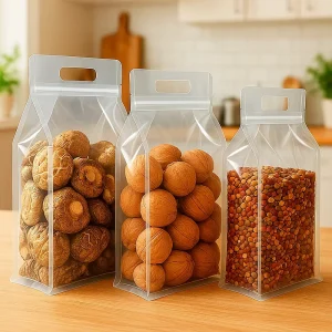 In Stock Transparent Storage Stand up Pouch Zip Lock clear Plastic Packaging Bag Snack Food Bottom Gusset Bags