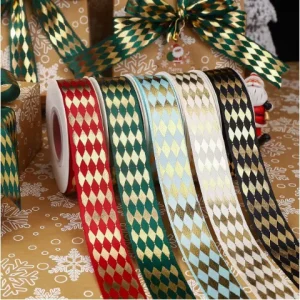 In-stock 2.5CM Gold-Embossed Polyester Satin Ribbon DIY Handmade Hair Accessories Gift Boxes Cake Bows Decorative Uses Wedding