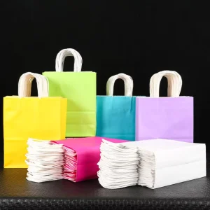 In-stock Shopping Bag with Handle Kraft Paper Bags Biodegradable Handle Promotion for Children’s Parties Holidays Gift Packaging