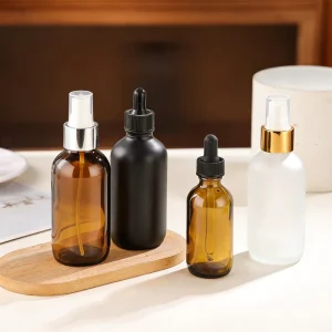 In-stock pink Matte Frosted Black Spray Bottle Brown Dropper Bottle Serum Bottle 120ml Glass Cosmetic Bottle