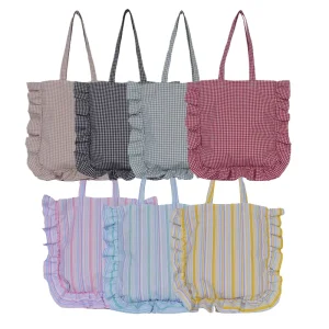 Ins Korean Style Fresh Cute Ruffled Lace Plaid Shoulder Bag Girls Student Gingham Shopping Tote Bag for Women