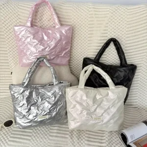 Ins style Bow Handheld PU Water resistant Embroidery Open Daily Commute Women Large Capacity Shopping Tote Bento Lunch Box Bag