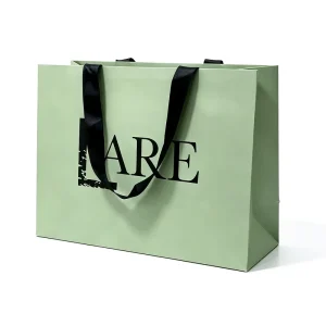 Ivory Paper Shopping Bag Gift Tote Bags With Ribbon Handles Custom Logo Recyclable for Clothing Cosmetic Packaging