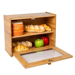 KD Style 2 Tier Bamboo Bread Box with Freshness Preservation Multifunction Design Customized Size Varnished Finish Kitchen Use