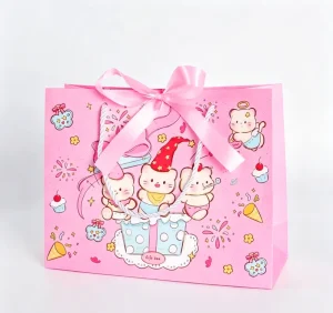 Kawaii Cartoon Paper Bags Twisted Rope Handles Glossy Finish Sturdy for Kids Birthday Party Gift Goodie Bags