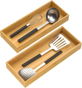 Kitchen Bamboo Drawer Storage Organizer Stackable Utensil Organizer Bathroom Storage Box Wood Silverware Tray