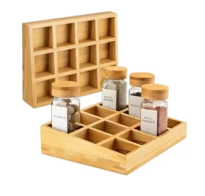 Kitchen Bamboo Wood Seasoning Organizer Box Wooden Storage Spice Tray