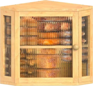 Kitchen Countertop Extra Large Double Layer Natural Bamboo Wood Corner Bread Box With Adjustable Height for Food Storage Bin