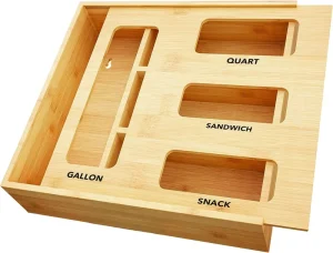 Kitchen Drawer Bamboo Storage Box Variety Size Organizer Bamboo Bag Storage Wooden Crate Boxes with Sliding Lids