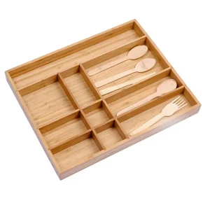 Kitchen Drawer Organizer Bamboo Cutlery Storage Box Stretch Classification Storage Modern Simple Design for Restaurant Kitchen