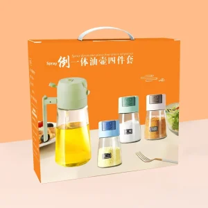Kitchen Seasoning Set 5-Piece Lead-Free Glass Oil Sprayer Dispenser Airtight Salt Shakers Telescopic Spoon Spice Jars Cooking