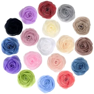 Korean style Organza 35cm Rosebud DIY Handmade Headpiece Glittery Tulle Flower Corsage Shoe Embellishment Apparel Accessory Four