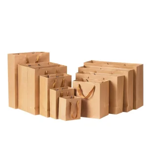 Kraft Corrugated Paper Bags for Shoe Sock Packaging Embossed Screen Printed Cotton Handle Ribbon Made Cardboard