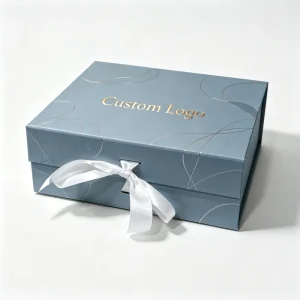 Kraft Foldable Rigid Box Gold Foil Embossing Custom Logo Ribbon Gift Packaging Box