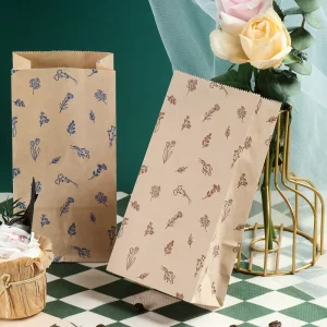 Kraft Paper Bag Biodegradable Price Bolsa De Papel Flower Pattern Packaging Large Heat Seal Kraft Paper Bags