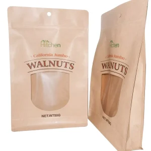 Kraft Paper Bag Flat Bottom Ziplock Standup Dry Fruit Nuts Packaging Sachet Pouch Bags with Customer Logo Printing