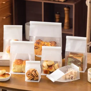 Kraft Paper Bread Bag 8 Side Seal Stand up Pouch with Oval Window Zipper Food Grade Custom Printed bread bag Coffee Tea Snack