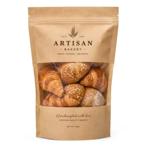 Kraft Paper Bread Self Standing Pouch Ziplock Window Food Grade Moisture Proof Bakery Bag Packaging