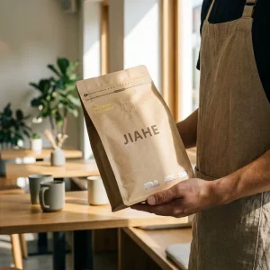 Kraft Paper Coffee Bag With Valve Pull Tab Zipper Stand up Pouch Flat Bottom Food Grade Mylar Bags Bulk Factory