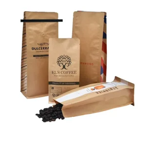 Kraft Paper Flat Bottom Bag with VMPET LDPE Layers Gravure Printing Custom Design for Coffee Bean 500g Packaging Cafe Valve