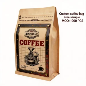 Kraft Paper Flat Bottom Coffee Bag With One Way Valve Custom Printed Food Packaging Pouch