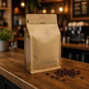 Kraft Paper Food Packaging Resealable Pouch with Side Zipper for Coffee Pods