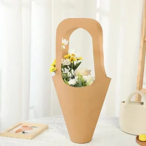 Kraft Paper Leisure Style Customizable Portable Bouquet Gift Bag with Hand Length Handle for Valentine’s Day 520 Simple Design