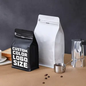 Kraft Paper Matt Black Coffee Bag 250g Flat Bottom Bean Bag with Valve and Reusable Zipper Customizable Paper Packaging