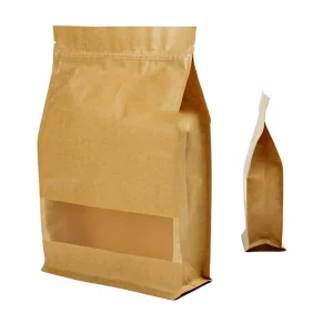 Kraft Paper Plastic Package Window Flat Bottom Bag Zipper Pouch Packaging for Dried Food Gravure Printing for Custom Design