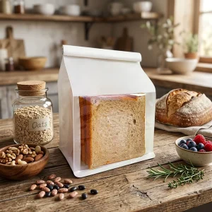 Kraft Paper Stand up Flat Bottom Pouch with Window and Tin Tie Plastic Packaging Bags for Bread Cookies Food