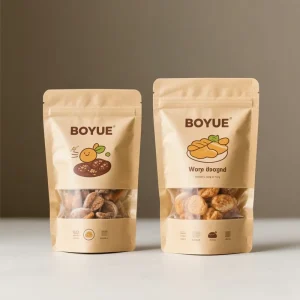 Kraft Paper Stand up Pouch With Transparent Window Foil Lined Resealable Bag for Bakery Cookie Biscuit Packaging