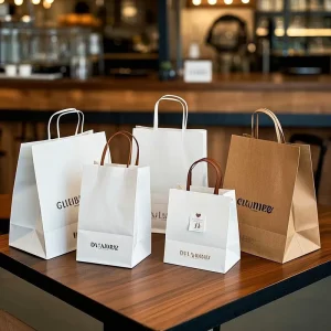 Kraft Paper and White Paper Gift Bags Craft Paper Bags with Handles for Food Takeout Packaging