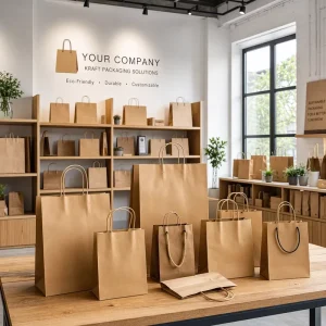 Kraft paper twisted rope handle paper bag For food packaging gifts and shopping