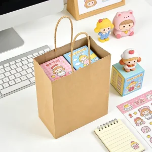 LIHUIDA Classic Eco Friendly Durable Recyclable Kraft Paper Bread Bag with Twisted Handles for Food Packaging and Promotion