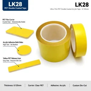 LK28 0.125mm PET Double Coated Tape Acrylic Adhesive Yellow Liner Die Cut Pad Strip Circle Electronics