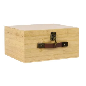 Large Bamboo Wood Storage Box with Lock Keys Hinged Lid