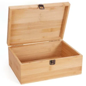 Large Bamboo Wooden Storage Box with Hinged Lid 11Inch Natural Wooden Box for Crafts Decorative Box Home Storage Box