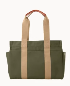 Large Canvas Utility Tote Bag with Multi Pockets Heavy Duty Reusable Shopping Tote Organizer Carry Bag