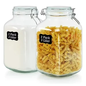 Large Capacity 3000ml square Snap on High Borosilicate Glass Mason Storage Jar for Flour Coffee Powder Pasta Pickles Honey