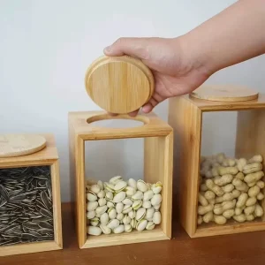 Large Capacity Modern Bamboo Kitchen Storage Canister Freshness Preservation Sealed Storage Jar for Food