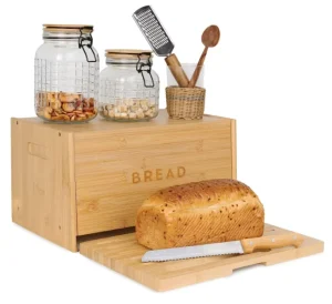 Large Capacity Modern Kitchen Bread Storage Boxes Rectangle 2 Tier Bamboo Bread Box