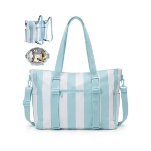 Large Capacity Waterproof Striped Tote Bag Nylon Beach Travel Shoulder Bag for Women Picnic Sport Gym