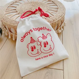 Large Custom Logo Print Cotton White Covers Luxury Purse Drawstring Dust Bag for Handbag