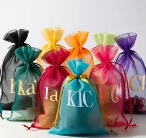 Large Customized Organza Bags With logo Printed Ribbon